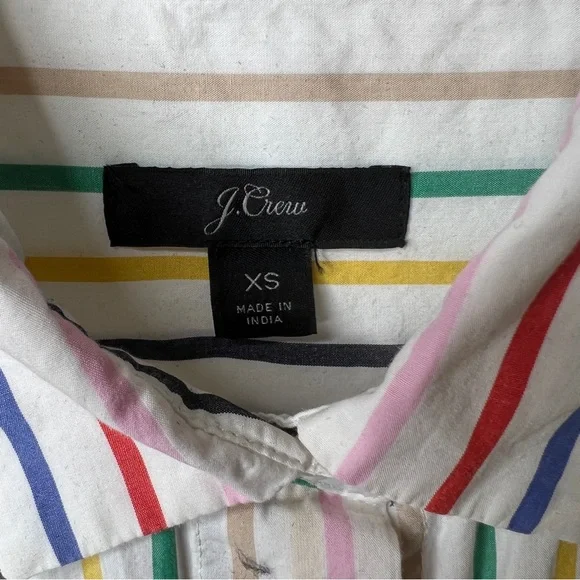 J CREW Button-Front Tie-Waist Top in Rainbow Mini Stripe Poplin - L6710 - Sz XS - Picture 6 of 11